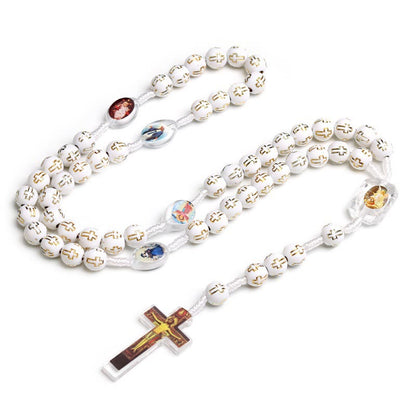 AMUSOUL Crucifix of 10 mm Round Multicolor Acrylic Nylon Cord Rosary