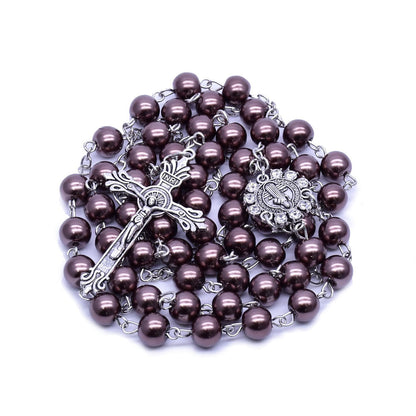 AMUSOUL Brown Pearl Catholic Blessing Rosary