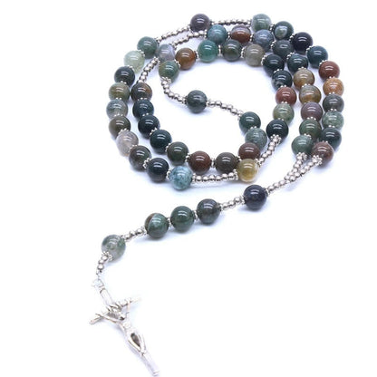 AMUSOUL Natural Agate Jesus Cross Prayer Rosary