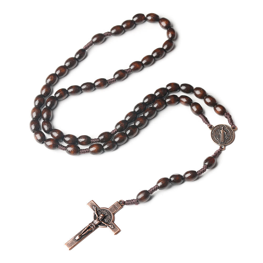 AMUSOUL St. Benedict Olive Wood Prayer Rosary