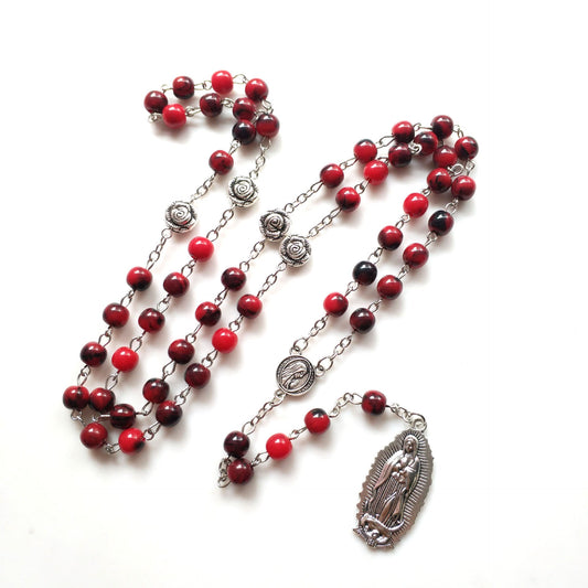 AMUSOUL Our Lady of Fátima & Our Lady of Guadalupe of 8 mm Round Multicolor Acrylic Alloy Chain Rosary