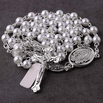 AMUSOUL Catholic Our Lady of Guadalupe White Beads Rosary