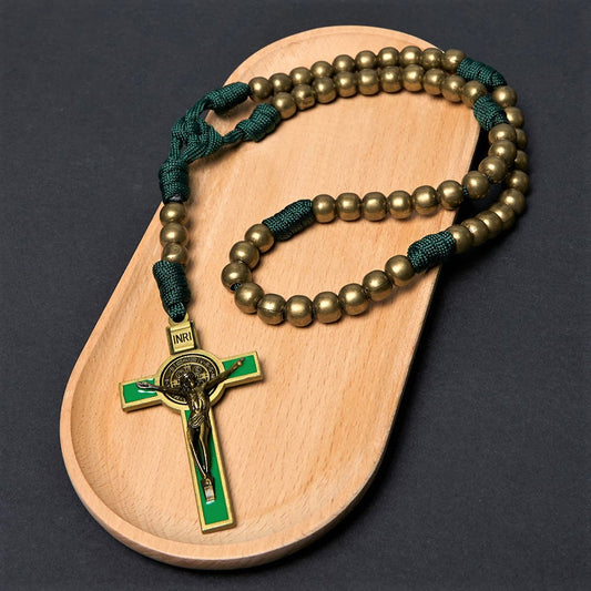 AMUSOUL Crucifix of 10 mm Round Bronze Acrylic Paracord Rosary