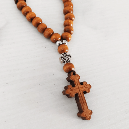 AMUSOUL Wooden Baptism Tassel Beaded Bracelet Rosary