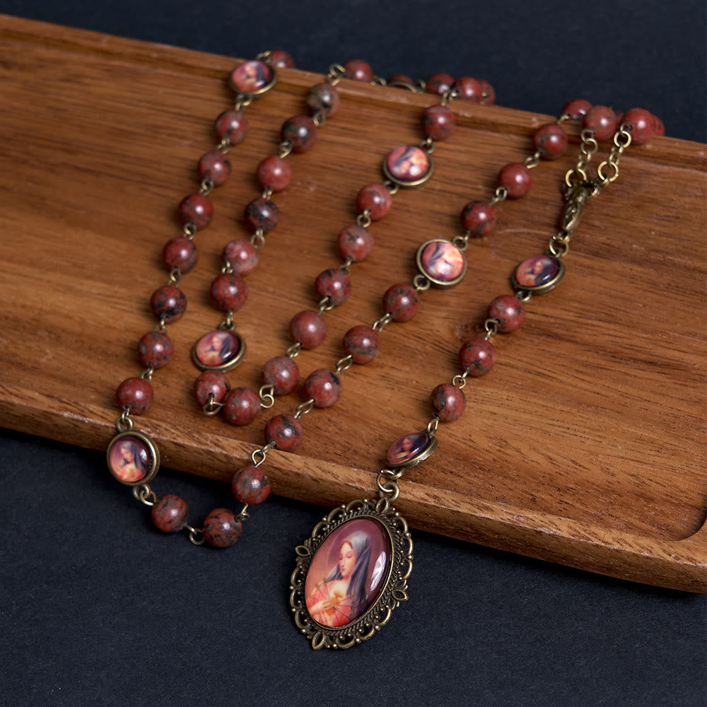 AMUSOUL Our Lady Seven Sorrows Natural Sesame Stone Rosary