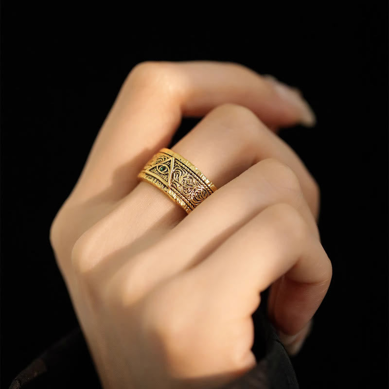 AMUSOUL Retro Heavy Style Eye of God Pattern Golden Ring