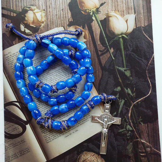 AMUSOUL  Crucifix of 12 mm Round Blue Acrylic Paracord Rosary