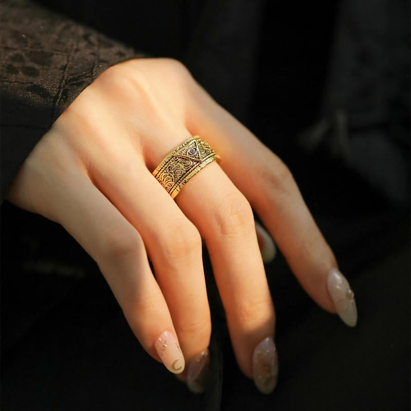 AMUSOUL Retro Heavy Style Eye of God Pattern Golden Ring