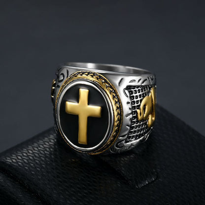 AMUSOUL Retro Cross Hand of God Titanium Religion Ring