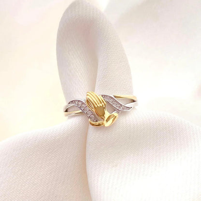 AMUSOUL Praying Hands Gold & Silver Ring