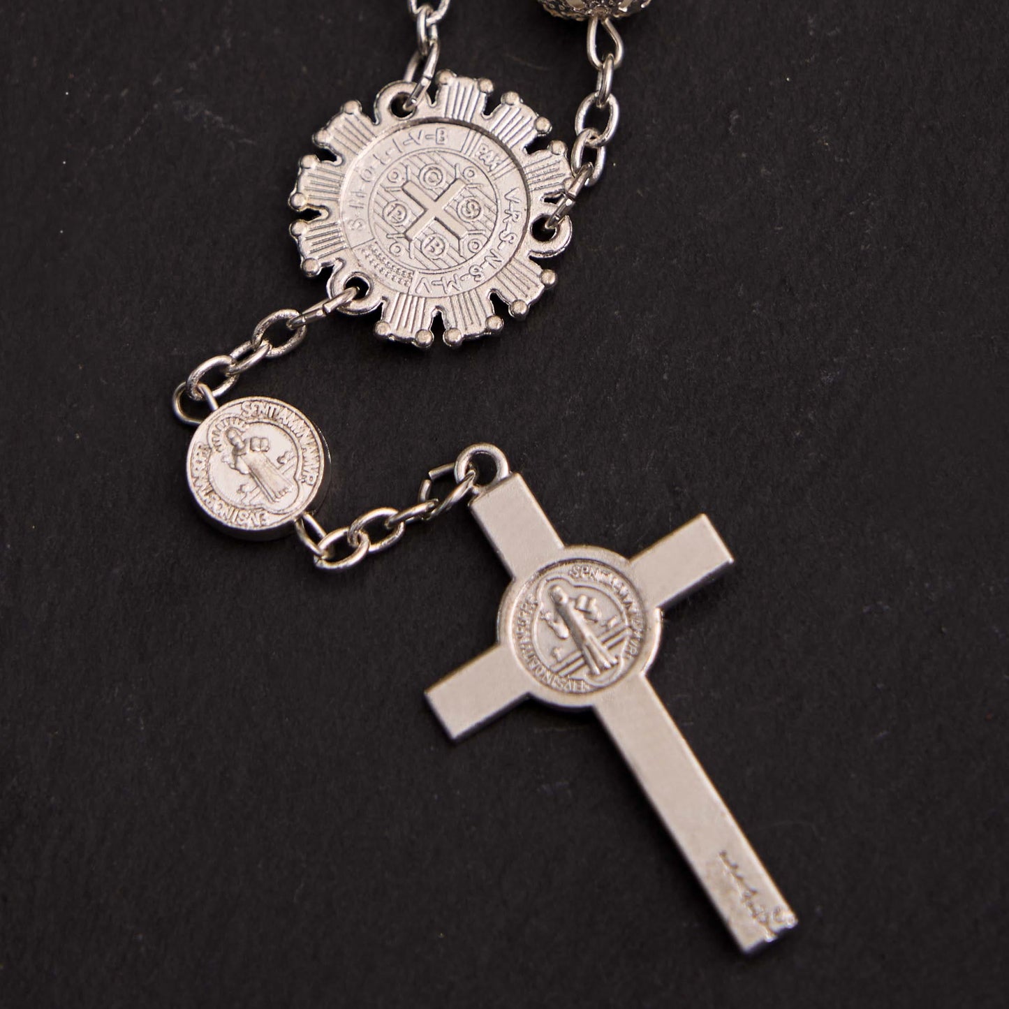 AMUSOUL Glass Beads St. Benedict & Jesus Cross Bracelet Rosary