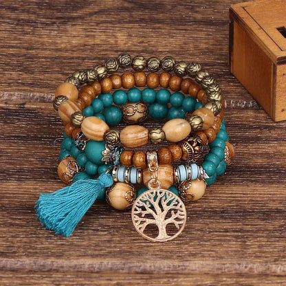 AMUSOUL Tree of Life Wooden Beaded Bracelet – Boho Faith-Inspired Multi-Layer Design
