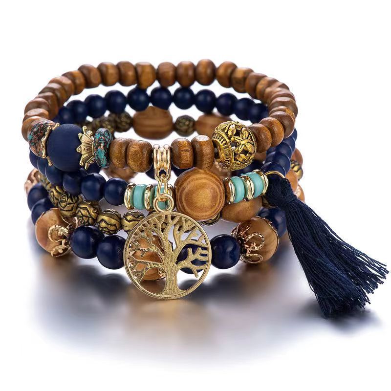 AMUSOUL Tree of Life Wooden Beaded Bracelet – Boho Faith-Inspired Multi-Layer Design