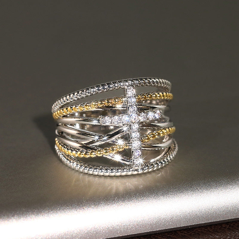 AMUSOUL Dual-Tone Cross Ring – Layered X Design Faith-Inspired Band