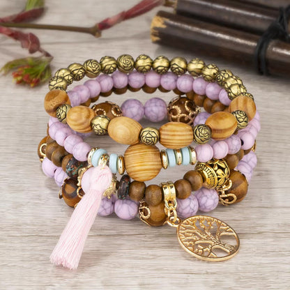AMUSOUL Tree of Life Wooden Beaded Bracelet – Boho Faith-Inspired Multi-Layer Design