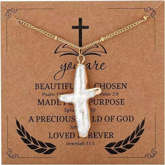AMUSOUL Baroque Pearl Cross Necklace – Handcrafted Reminder of God's Grace