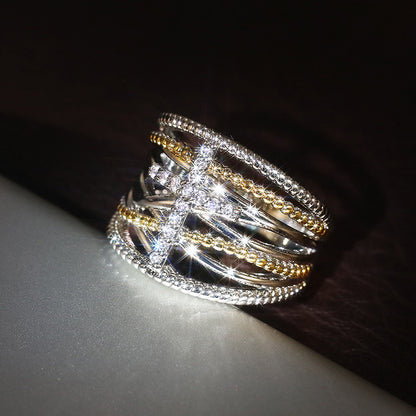 AMUSOUL Dual-Tone Cross Ring – Layered X Design Faith-Inspired Band