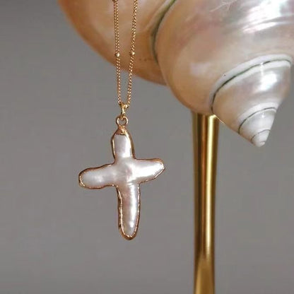 AMUSOUL Baroque Pearl Cross Necklace – Handcrafted Reminder of God's Grace
