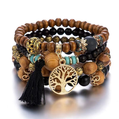 AMUSOUL Tree of Life Wooden Beaded Bracelet – Boho Faith-Inspired Multi-Layer Design