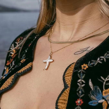 AMUSOUL Baroque Pearl Cross Necklace – Handcrafted Reminder of God's Grace