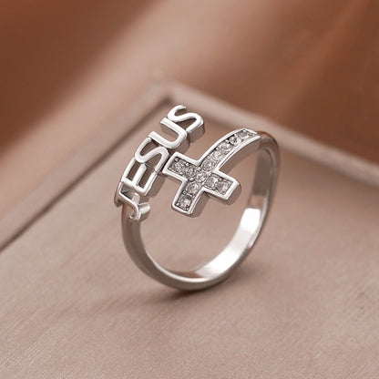 AMUSOUL Jesus & Cross Statement Ring – Modern Faith, Eternal Truth