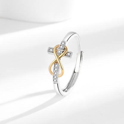 AMUSOUL Grace & Light Cross Ring – Dual-Tone Faith-Inspired Band