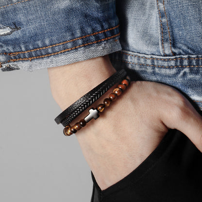 AMUSOUL Guardian Cross Tiger Eye Stone Bracelet – Double Guardian