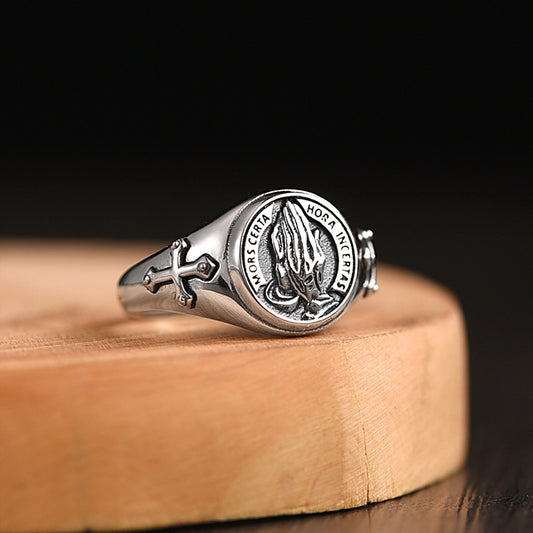 AMUSOUL Guardian Prayer Ring – Vintage Open Cross Design