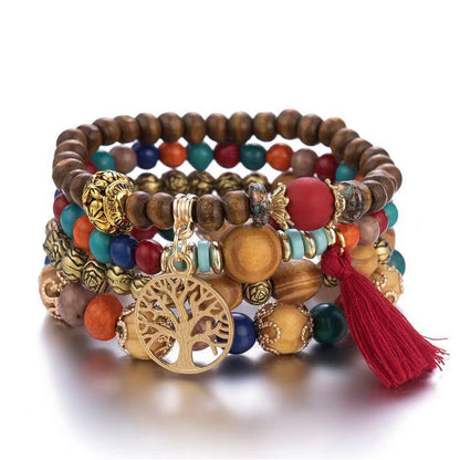 AMUSOUL Tree of Life Wooden Beaded Bracelet – Boho Faith-Inspired Multi-Layer Design