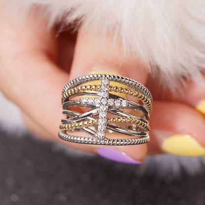 AMUSOUL Dual-Tone Cross Ring – Layered X Design Faith-Inspired Band