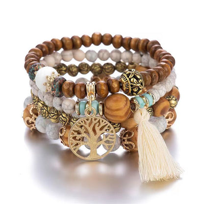 AMUSOUL Tree of Life Wooden Beaded Bracelet – Boho Faith-Inspired Multi-Layer Design