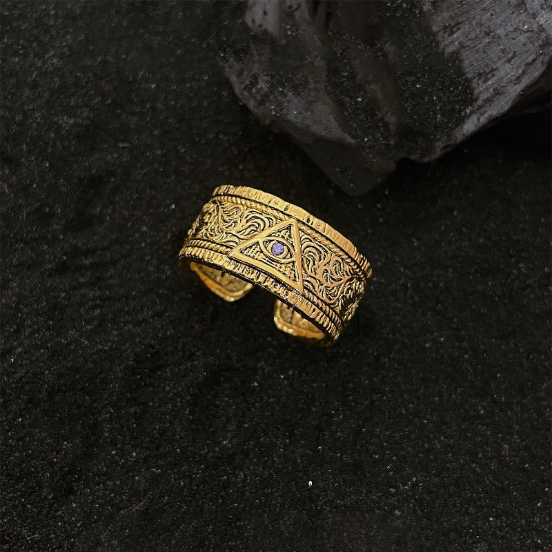 AMUSOUL Retro Heavy Style Eye of God Pattern Golden Ring