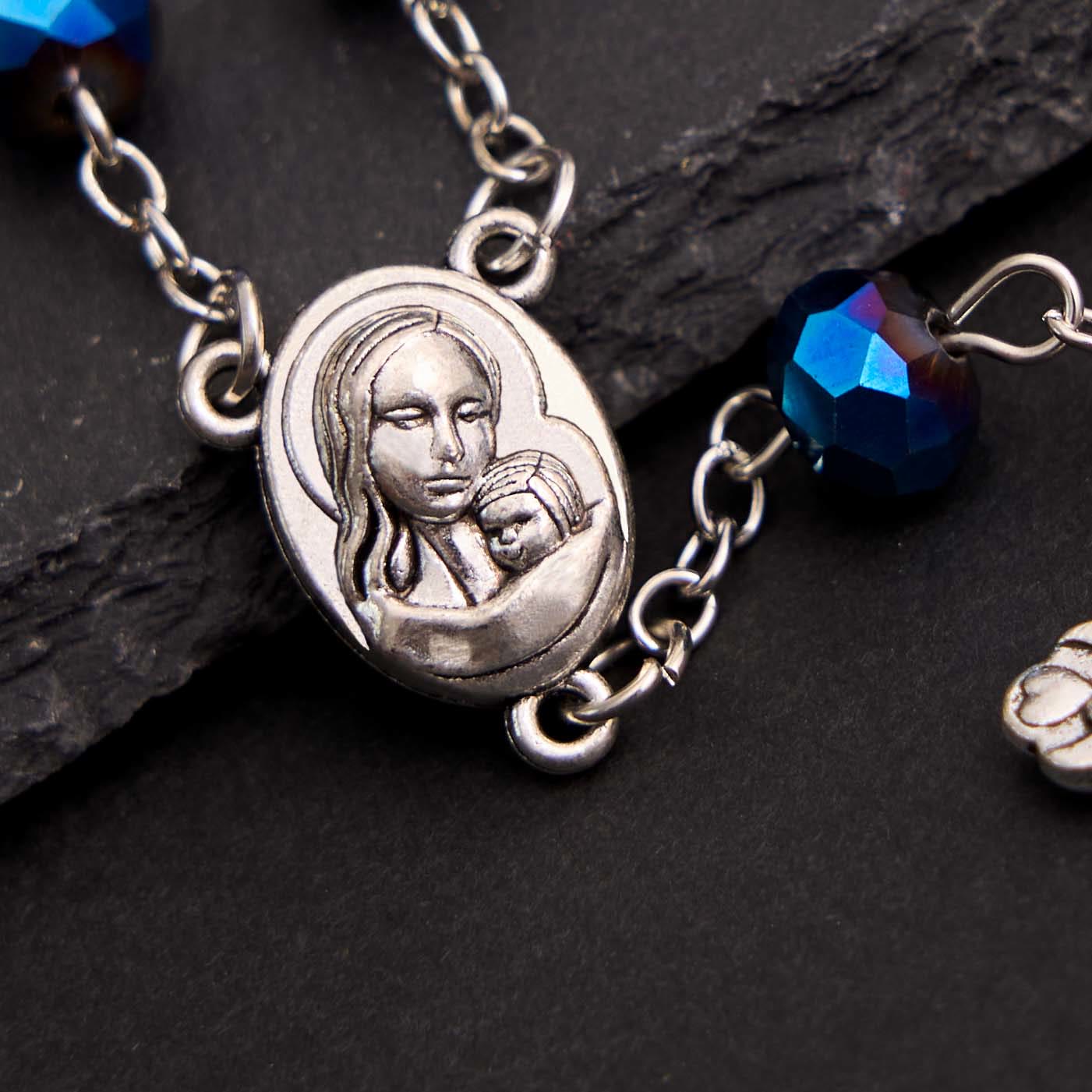 AMUSOUL Blue Crystal Gemstone Virgin Mary Bracelet Rosary