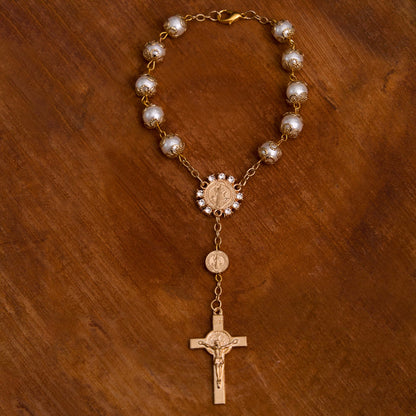 AMUSOUL Glass Beads St. Benedict & Jesus Cross Bracelet Rosary