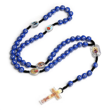 AMUSOUL Crucifix of 10 mm Round Multicolor Acrylic Nylon Cord Rosary