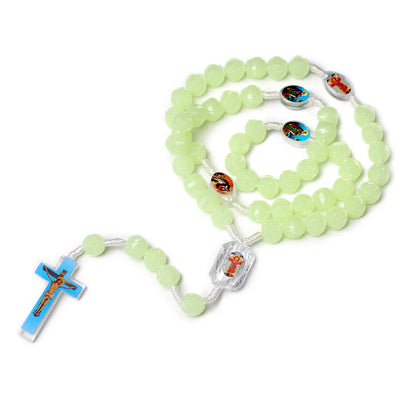 AMUSOUL Crucifix of 10 mm Rose Luminous Green Resin Nylon Cord Rosary
