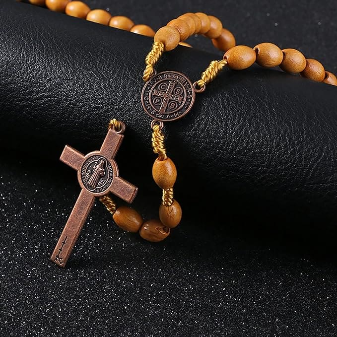 AMUSOUL St. Benedict Olive Wood Prayer Rosary