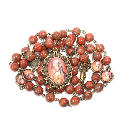 AMUSOUL Our Lady Seven Sorrows Natural Sesame Stone Rosary