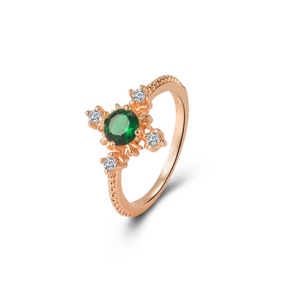 AMUSOUL Faith in Bloom – Emerald Cross Ring in Rose Gold