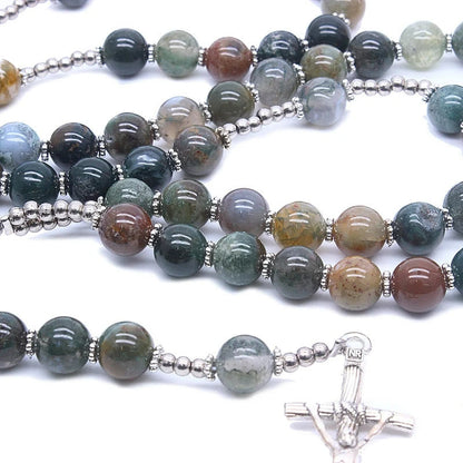 AMUSOUL Natural Agate Jesus Cross Prayer Rosary