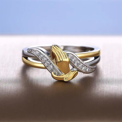 AMUSOUL Praying Hands Gold & Silver Ring