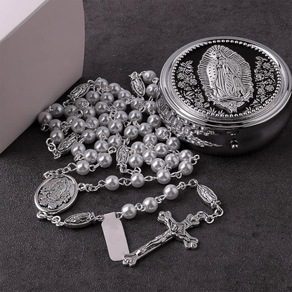 AMUSOUL Catholic Our Lady of Guadalupe White Beads Rosary