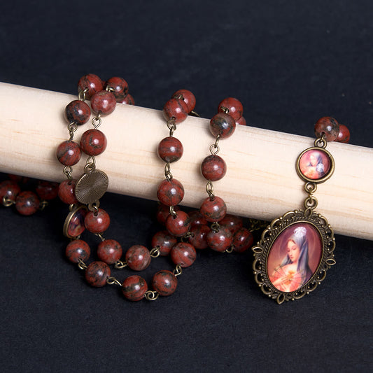 AMUSOUL Our Lady Seven Sorrows Natural Sesame Stone Rosary