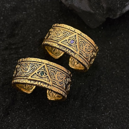 AMUSOUL Retro Heavy Style Eye of God Pattern Golden Ring