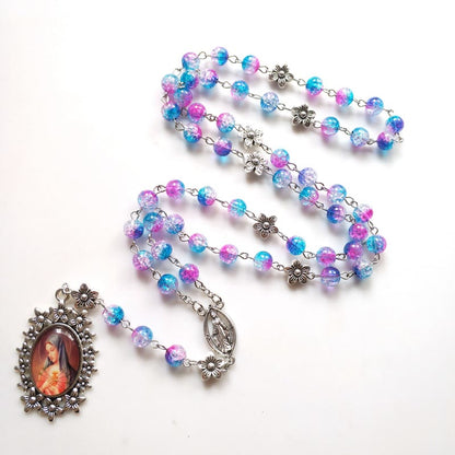 AMUSOUL Blue Purple Holy Mother Glass Rosary
