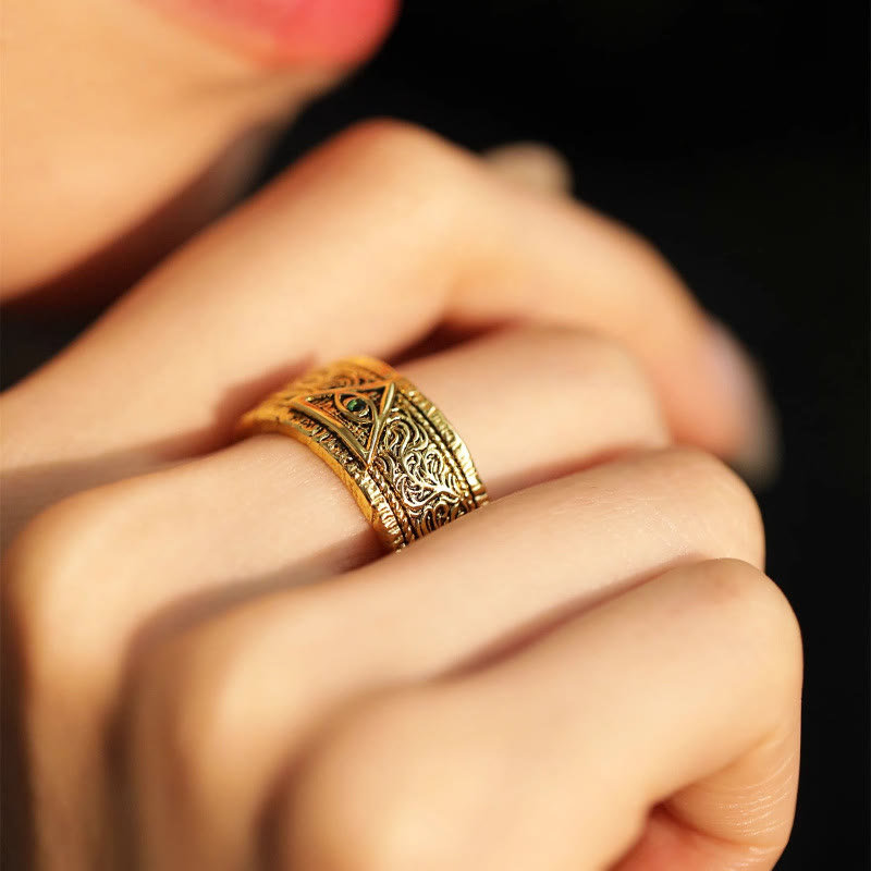 AMUSOUL Retro Heavy Style Eye of God Pattern Golden Ring