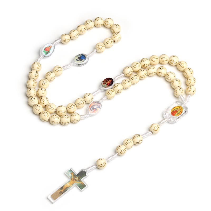 AMUSOUL Crucifix of 10 mm Round Multicolor Acrylic Nylon Cord Rosary