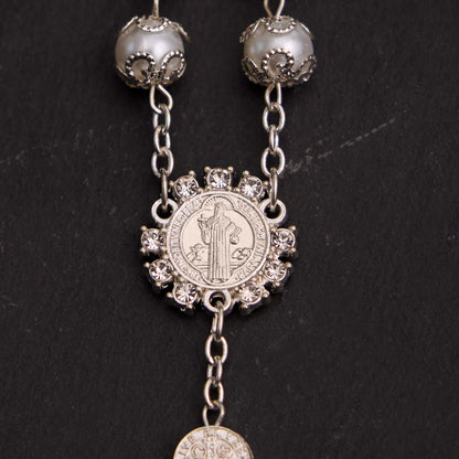 AMUSOUL Glass Beads St. Benedict & Jesus Cross Bracelet Rosary