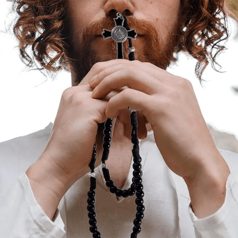 AMUSOUL Fine Crafted Black Sturdy Umbrella Cord Crucifix Rosary