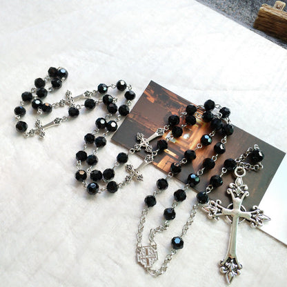 AMUSOUL Black Crystal Christian Crucifix Rosary